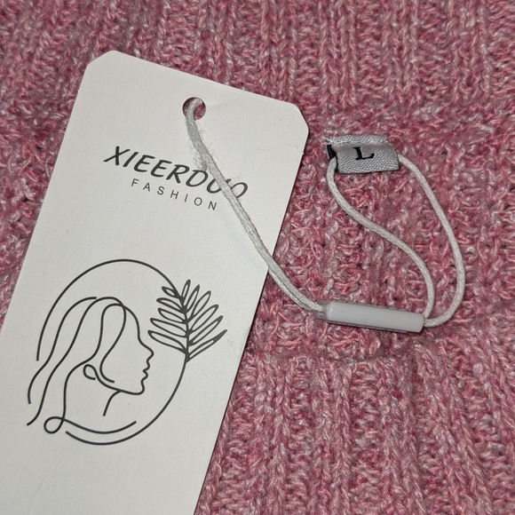 Women Long Sleeve Chunky Knit Pullover Crewneck Pink Detail Sleeve Large NWT - Picture 9 of 10